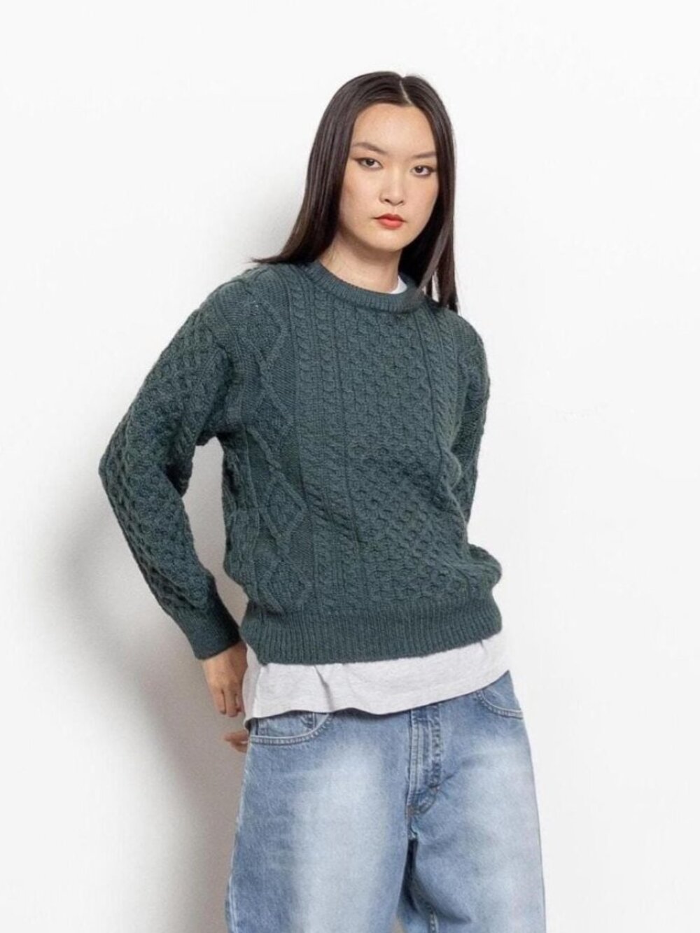 Vintage Aran Crafts Wool Cable Knit Sweater, Ireland
